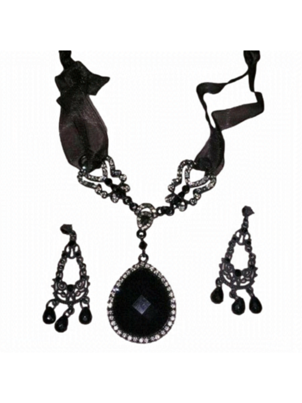 Vintagr Y2k Statement Necklace & Chandelier Earings Black Jewelry set